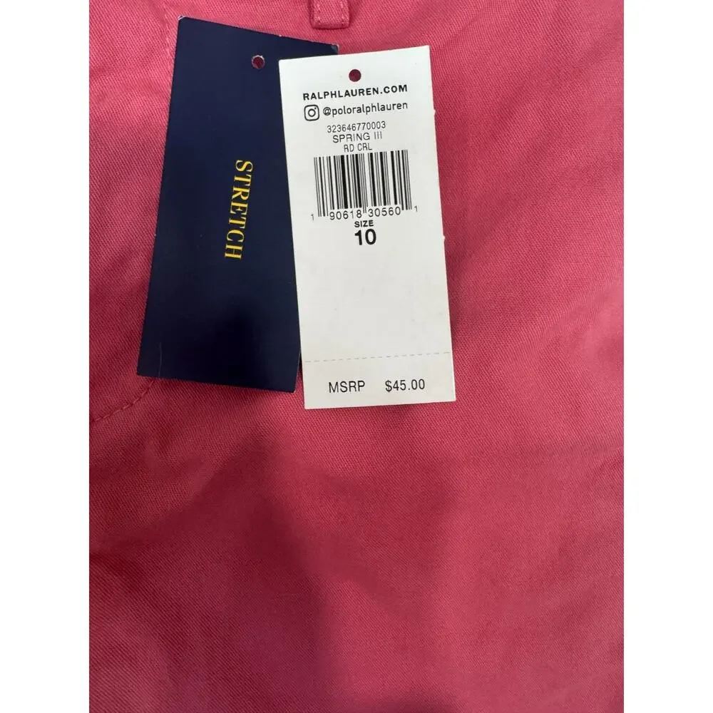 NWOT Polo Ralph Lauren Stretch Chino Shorts Pink Boys Size 10 Preppy Golf Luxury